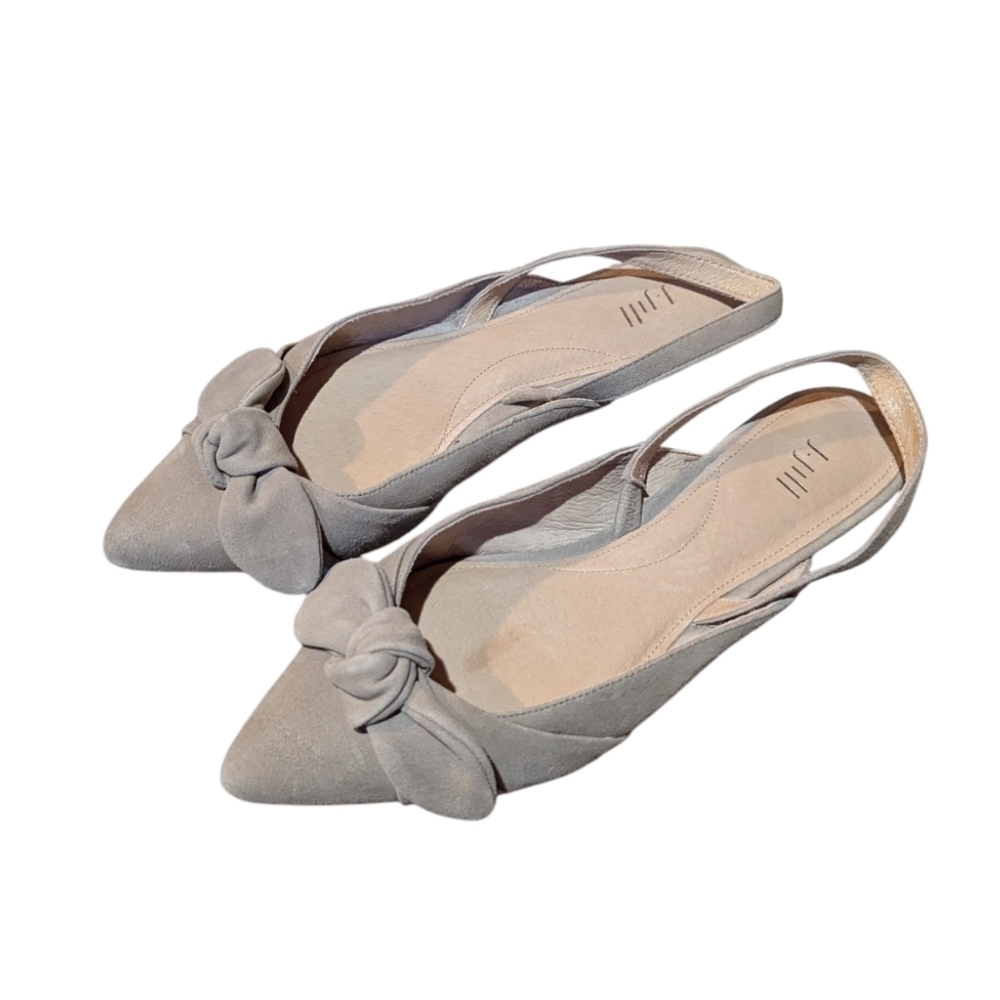 J. Jill Nicolette Suede Beige Tan Slingback Bow Pointed sz 7 Neutral Minimalism